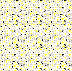 Terrazzo flooring vector seamless pattern in yellow and grey colors. Surface texture of decorative granite mosaic. Stone floor texture. Vector illustration