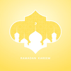 Ramadan Kareem islamic design greeting, background mosque silhouette with pattern at lamp silhouete inside