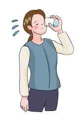 コップで水を飲む女性