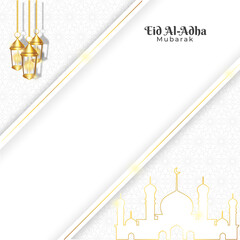 eid al adha background greeting card elegant white and strip gold