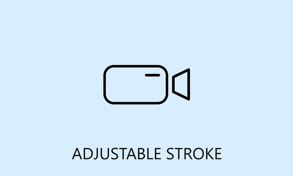 minimalistic video camera icon, logo or symbol with fully ajustable strokes