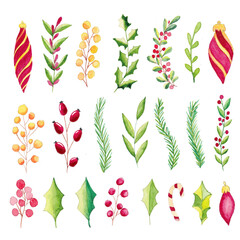 Watercolor Christmas elements set