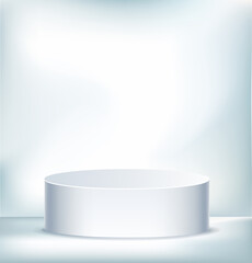 Realistic vector cylindric podium for your product design. Template contains one empty stage and light effects