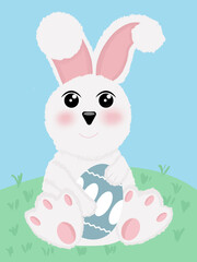 white fluffy easter bunny with eggх