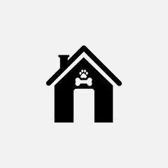 House for cat and dog. Pet care logo with home icon. Vector illustration.