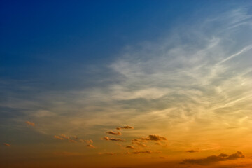 The sky in the evening with clouds and the setting sun