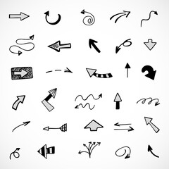 Vector set of hand-drawn arrows, elements for presentation