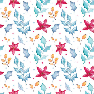 Watercolor Christmas floral pattern