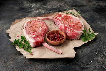 Raw pork meat rack with bones