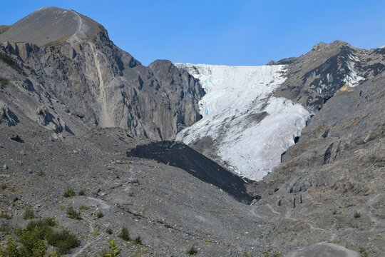 Dramatischer R&uuml;ckzug des Eises am Worthingten Gletscher - Eine Folge der Erderw&auml;rmung und des Klimawandels - Nur noch ein kleiner Ausl&auml;ufer des Gletschers reicht ins Tal hinab