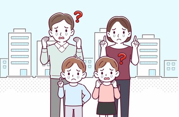 若い夫婦と男の子と女の子