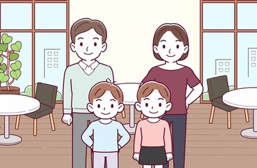 若い夫婦と男の子と女の子