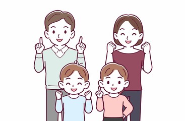 若い夫婦と男の子と女の子