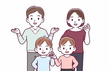 若い夫婦と男の子と女の子