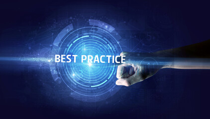 Hand touching business concept button