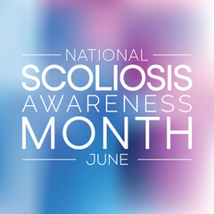 Scoliosis awareness month is observed every year in June, it is an abnormal lateral curvature of the spine. It is most often diagnosed in childhood or early adolescence. Vector illustration.