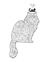 
cat graphic illustration coloring book for children abstract pattern ornament print textile animal on white background