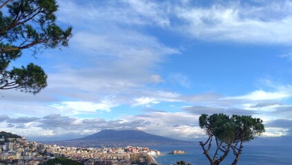 panorama of the gulf of Naples with sea and the Vesuvius volcano 