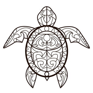 Coloring book antistress black and white vector outline Turtle. Picture for coloring, tattoo posters,  stickers, printing on fabric