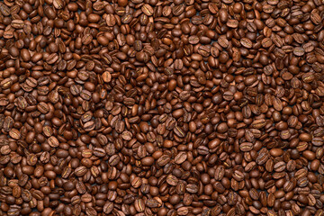 Background or texture made of roasted brown coffee beans