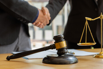 Good service, male business man consultation, shaking hands, male lawyer or judge adviser.Have a...