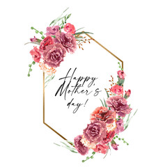 Watercolor carnation clipart,  Red and pink carnation for Mother's day card,  Watercolor  boho roses isolated. Red carnation frames, Mother's day greeting card. Victory Day carnation - 428582909