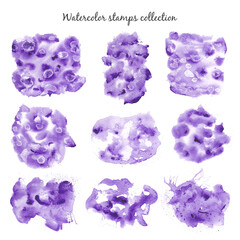 Naklejka premium Watercolor purple stains set