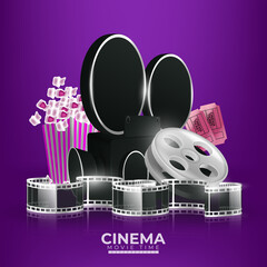 Cinema videocamera food clapboard and 3d glasses design, Movie video film media entertainment theme Vector illustration
