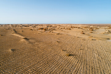 Aerial photography of desert sand fixation