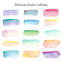 Watercolor brushes set. Hand draw watercolor paint splashes