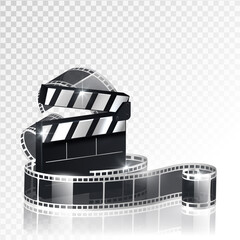 Fototapeta na wymiar Online cinema, cinema concept banner, strip cinematography, cinematograph, popcorn for movie theater and online cinema, reel with film,