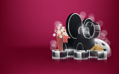Cinema videocamera food clapboard and 3d glasses design, Movie video film media entertainment theme Vector illustration