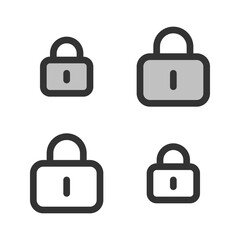 Pixel-perfect linear  icon of a locked padlock built on two base grids of 32 x 32 and 24 x 24 pixels. The initial base line weight is 2 pixels. In two-color and one-color versions. Editable strokes..