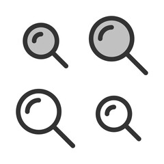 Pixel-perfect linear icon of magnifying glass  built on two base grids of 32x32 and 24x24 pixels for. The initial base line weight is 2 pixels. In two-color and one-color versions. Editable strokes