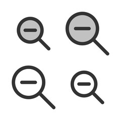 Pixel-perfect line icon of decrease magnifying glass  built on two base grids of 32x32 and 24x24 pixels. The initial base line weight is 2 pixels. In two-color and one-color versions. Editable strokes