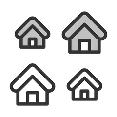 Pixel-perfect linear  icon of home  built on two base grids of 32 x 32 and 24 x 24 pixels. The initial base line weight is 2 pixels. In two-color and one-color versions. Editable strokes