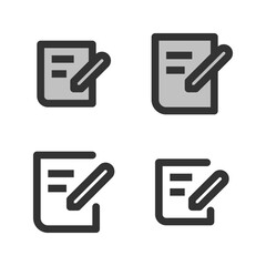 Pixel-perfect linear  icon of document and pencil  built on two base grids of 32x32 and 24x24 pixels. The initial base line weight is 2 pixels. In two-color and one-color versions. Editable strokes