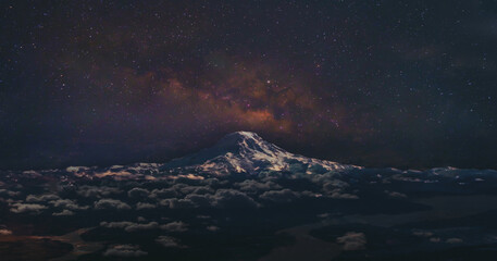 Fototapeta na wymiar Landscape with Milky Way. Night sky with stars on the mountain 