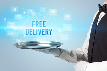 Waiter serving online shopping concept