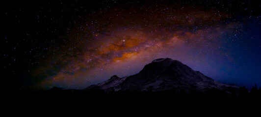 Landscape with Milky Way. Night sky with stars on the mountain
