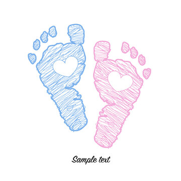 Twin baby girl and boy foot prints arrival greeting card