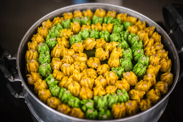 Dumplings, street food for sale at Ban Thap Lee, Thailand