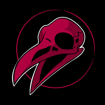 dead red bird skull on black background