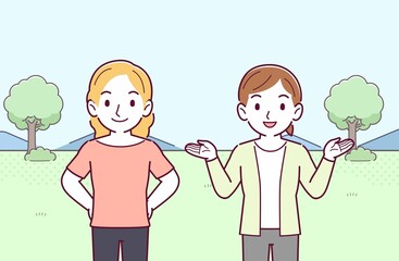 金髪女性と日本人女性