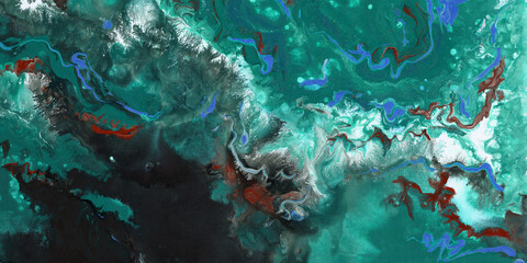 Liquid abstract marble canvas painting background, Aqua-golden color glitter, Luxury watercolor acrylic paint marble, Colorful fluid art alcohol ink mixture, Highly-textured oil-paint marbling.