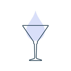 Modern abstract illustration with glass martini with color blob. Linear outline sign. Logo illustrationon white background. Contour symbol for decoration design. Simplicity concept