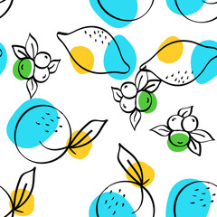 Color Apricot and Lime Vector White Seamless