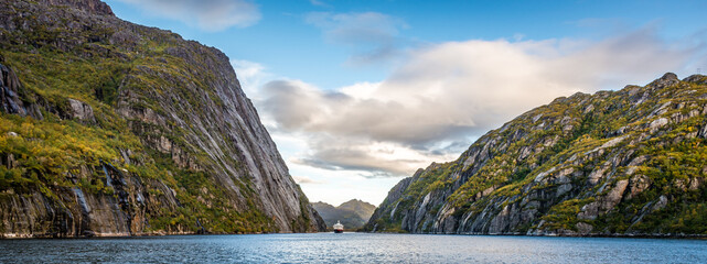 Ship of Hurtigrute in Trollfjord