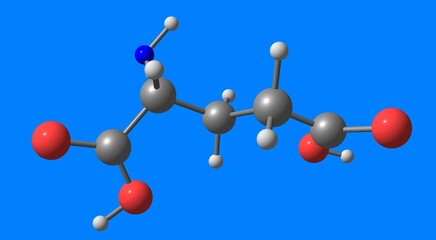 Glutamic acid molecular structure isolated on blue