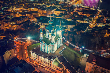 Aerial view of St Andrew's Church in Kyiv